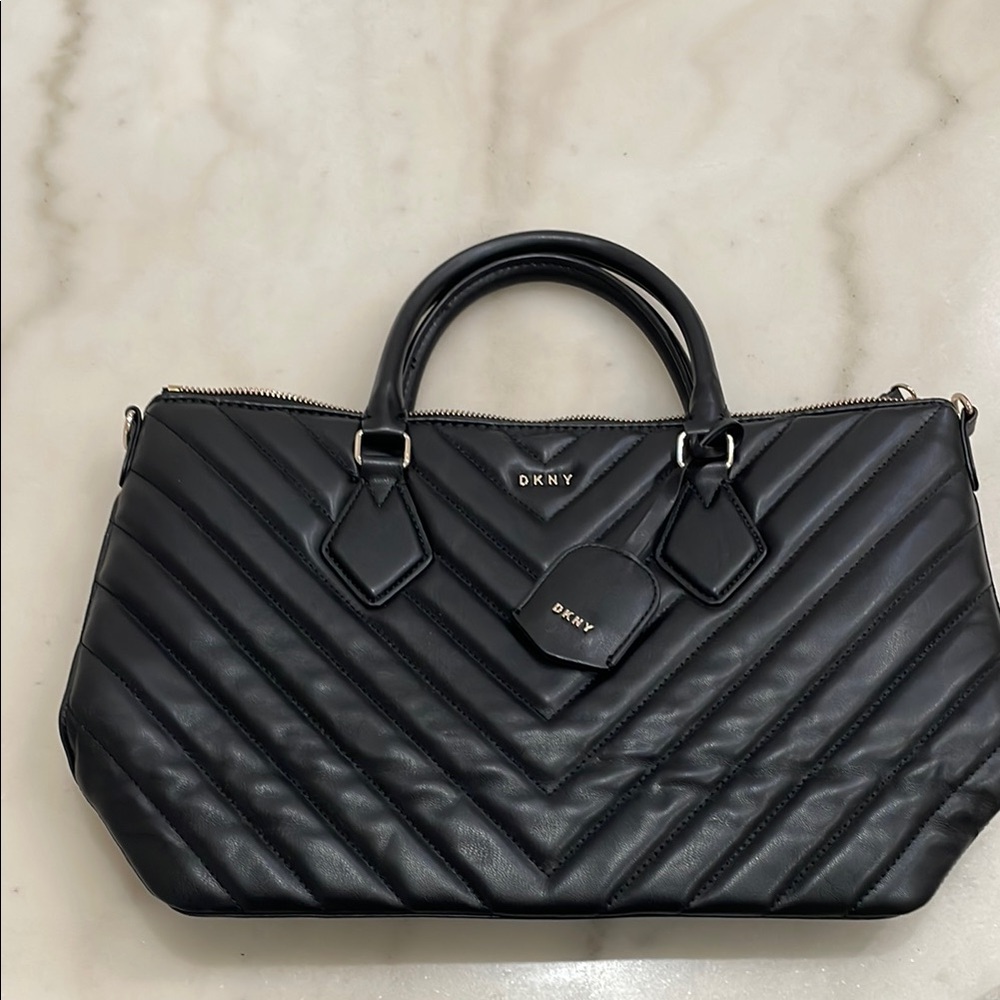 DKNY Black Chevron Quilted Satchel - Picture 2 of 5